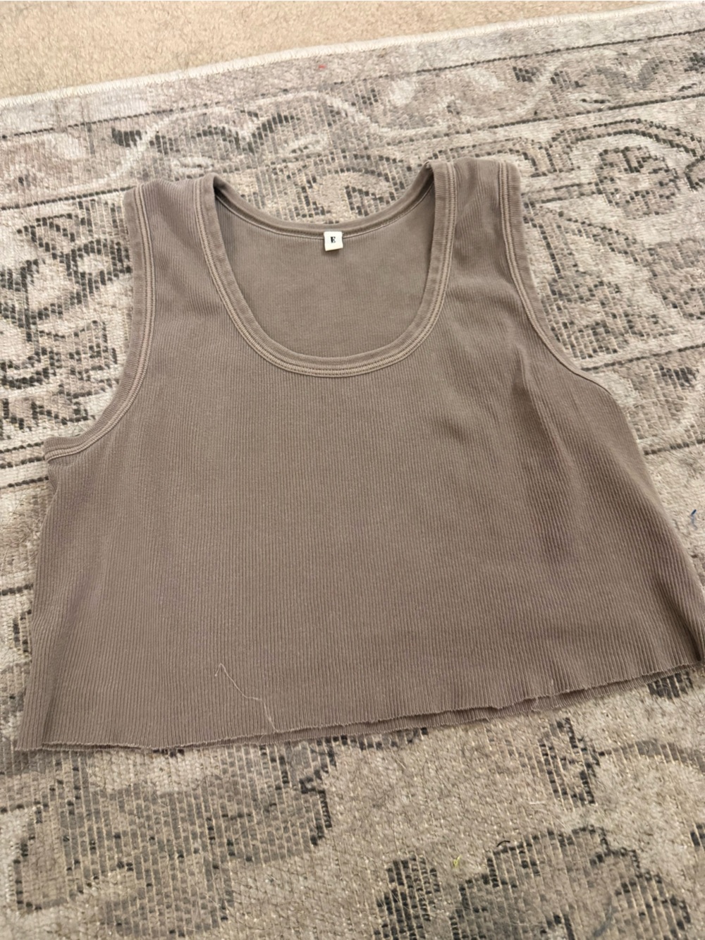 Ribbed Cropped Tank Top - Taupe